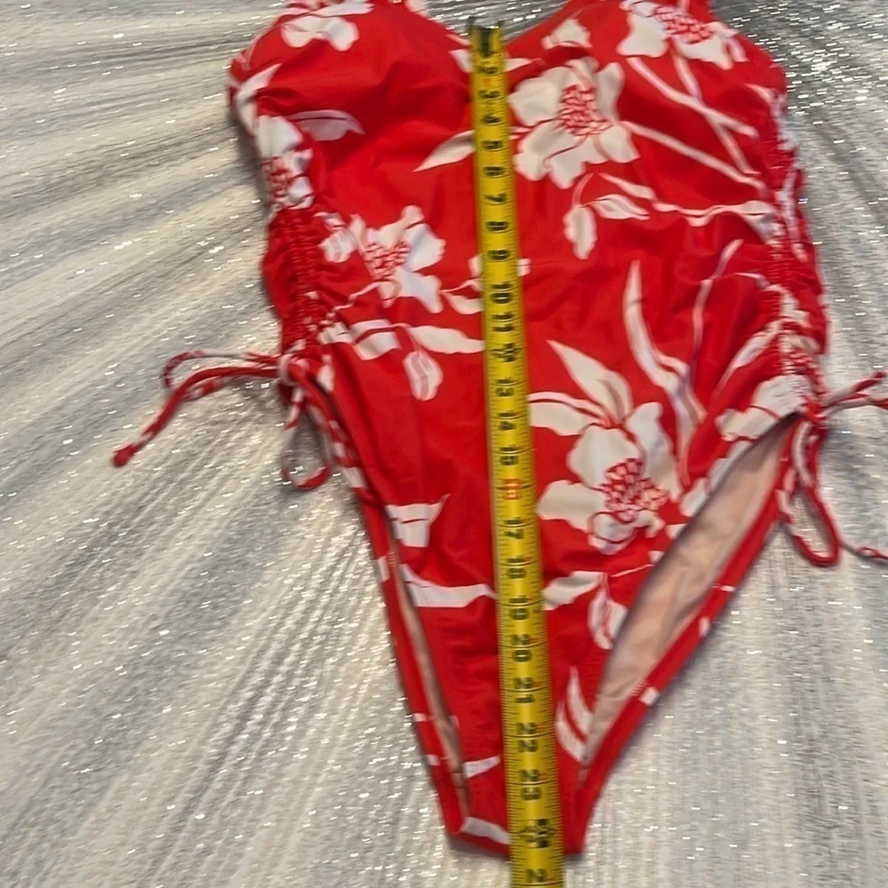 Kona Sol tropical floral one piece ruched side cinched full coverage size 18W